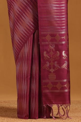 Soch Womens Magenta Tussar Woven Design Saree