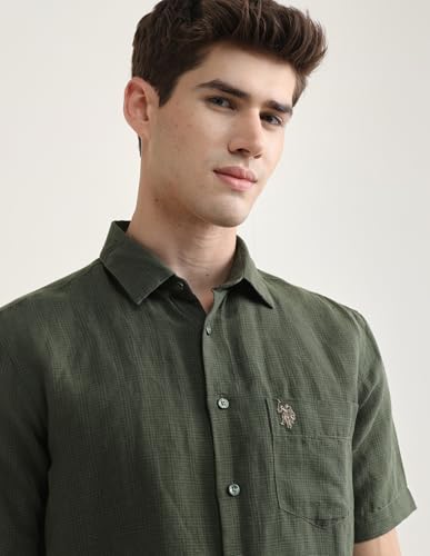 U.S.Polo Association Men's Solid Regular Fit Shirt (USSHT3233H_Olive_40)