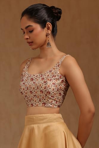 Soch Womens Cream Art Silk Floral Print Padded Blouse