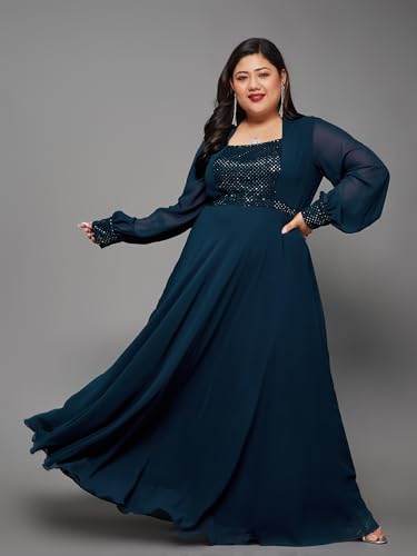Miss Chase A+ Women's Georgette Maxi Dress (APAW21D06-21-644-07, Dark Teal, 2XL)