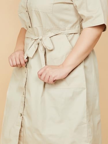Max Women's Pure Cotton Classic Midi Dress (KESAR1D_Beige