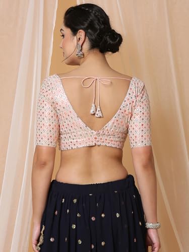 S SALWAR STUDIO Peach Georgette Embroidered Saree Blouse