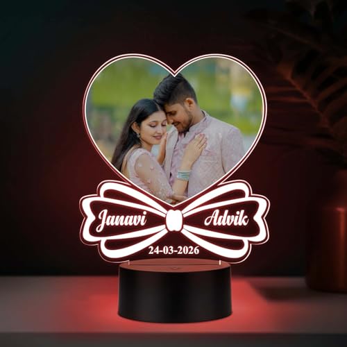 GIFTMEBAZAR Personalized Photo 3D Illusion LED Night Lamp for Bedroom Decor, Unique Romantic Gift for Valentine’s Day, Weddings & Anniversaries | Multicolored Light & USB Powered