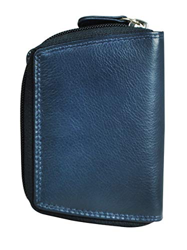 Calfnero Women's Genuine Leather Clutch Wallet-Leather Wallet with Zip Pocket and Note Compartment-Navy Leather Wallet for Women