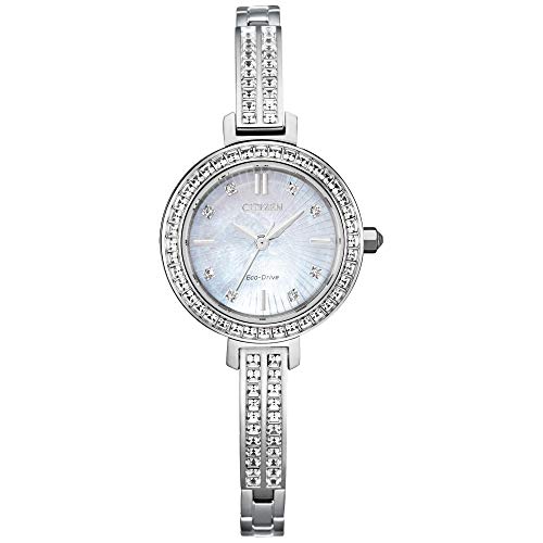 Citizen Ladies' Silhouette Crystal Eco-Drive Bangle Watch, 3-Hand, Mother-of-Pearl Dial, Stainless Steel, Classic