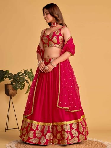 Zeel Clothing Women's Sequins Embroidered Georgette New Semi stitched Lehenga Choli With Dupatta (5062-Pink-Wedding-Designer-New; Free Size)