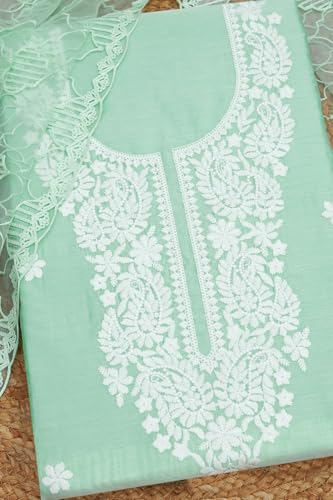 Soch Womens Turquoise Blue Chanderi Embroidered Unstitch Dress Material With Thread Work