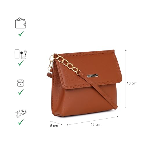 Fastrack brown Sling | Faux-Leather Women’s Handbag | Button-Closure Sling with Metal Accent Strap