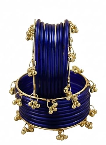 KAYASHA Blue Premium Glass Bangles Set with Ghungroo For Women|Trendy Kashmiri Bangles|Kangan Set For Women|Kanch Ki Chudiya Set Girls|Trendy Bangle For Gift|Wedding & Parties - Set Of 20
