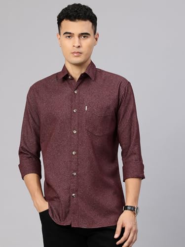 Majestic Man Woolen Cotton Blend Solid Winter Shirt – Full Sleeve, Premium Warm Fabric (Wine, XX-Large)
