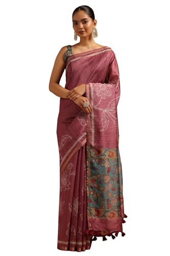 Soch Womens Lavender Tussar Floral Saree