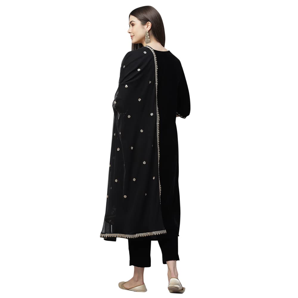 Divena Black Velvet hand work Kurta pant With Net Dupatta set