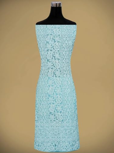 Ada Hand Embroidered Lucknowi Chikankari Unstitched Georgette Dress Material Suit Piece with Dupatta for Women 01A873538 Blue