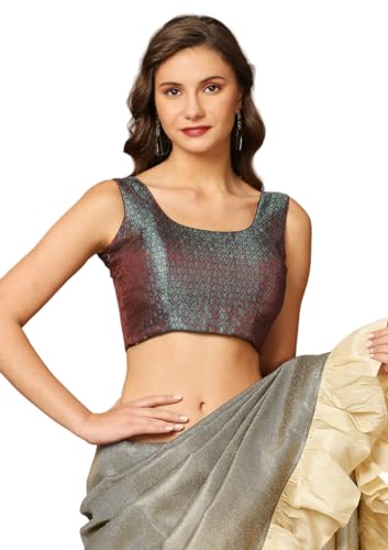 SALWAR STUDIO Women's Brown Woven Design Saree Blouse-MD-0012-BRWN-36
