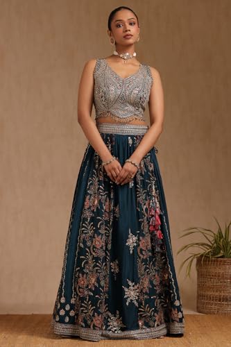 Soch Women's Chinon Lehenga Choli (OWA4CD21238_Teal Green_XL)