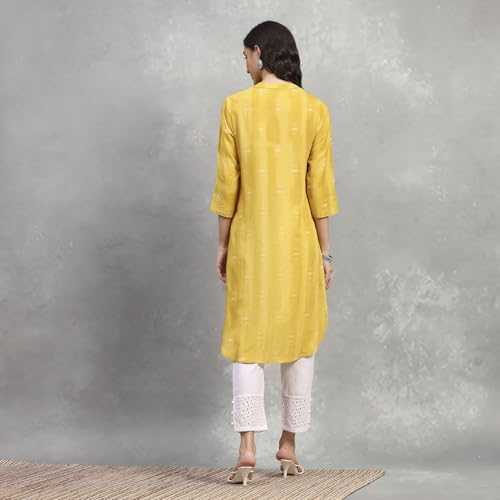 Rangriti Women's Viscose Rayon Printed Straight Kurta (RROZ25123AW25YEL_Yellow