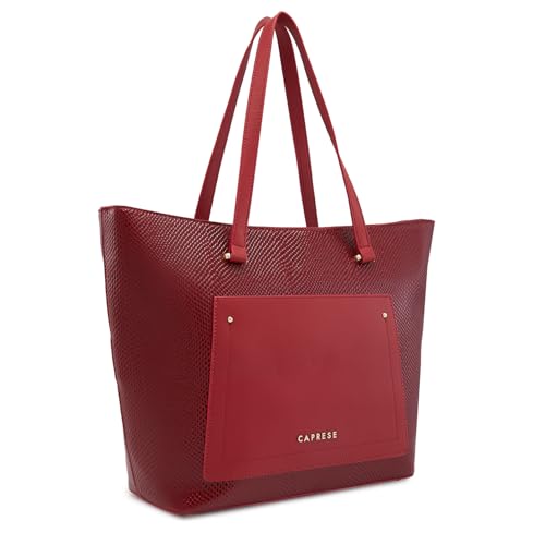 Caprese Roima Tote Bag, Large-Red | Stylish Handbag for Women | Spacious, Versatile Office & Daily Essentials Tote | Top Zip Closure
