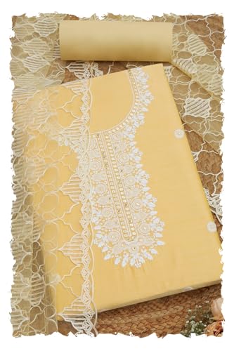 Soch Womens Yellow Chanderi Embroidered Unstitch Dress Material With Thread Work