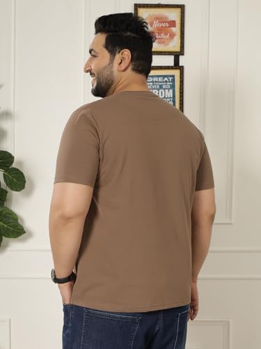 JOHN PRIDE Plus Size Men Regular Fit Printed Short Sleeves Brown Round Neck Stretchable T-Shirt (JPTSR32446_6XL_Brown)