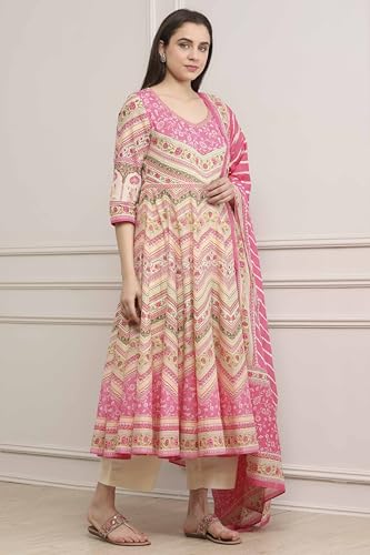 Biba Women Pink Cotton Printed Anarkali Suit Set_42