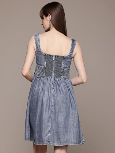 Label RITU KUMAR Blue Brenda Square Neck Short Dress