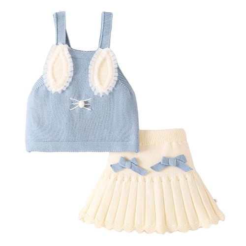 Hopscotch Girls Sleeveless Blue 2-Pc Bunny Ear Pleated Skirt Set For Ages (3-4 Years)