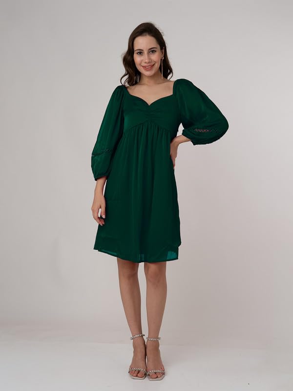 Zink London Women's Dark Green Solid Regular Short Dress