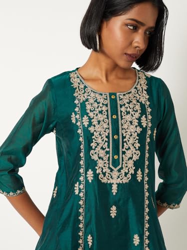 Max Women Embroidered A-line Kurta (Green_L)