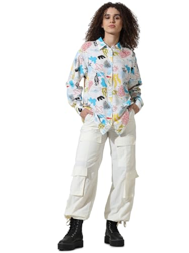 ONLY Women Printed Viscose White Oversized Shirt