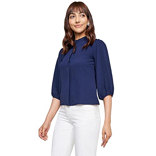 AND Women's Regular Fit Shirt (FW22AS034TCEY_Navy 14)