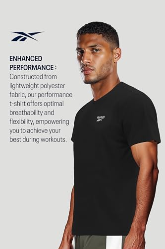 Reebok Men's Black T-Shirt |Training | Motion Athletic Poly Tee | Round Neck | Regular Fit | Half Sleeve | 100% Polyester with Speedwick tech