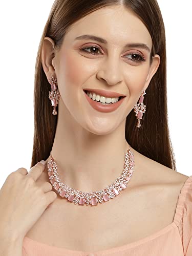 Karatcart Rose gold Plated American Diamond Necklace Set for Women