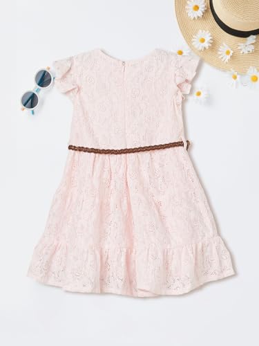 Max Girls Lace Dress with Belt (Pink_3-4 Y)