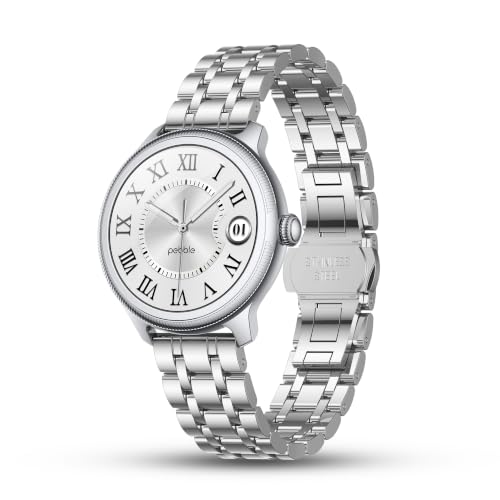 Pebble Opal Newly Launched Smart Watch for Women | Super AMOLED, Classic Design, Glossy Metallic Finish, Stainless Steel Strap, 100+ Watch Faces, Cycle & Sleep Tracking | Sterling Silver