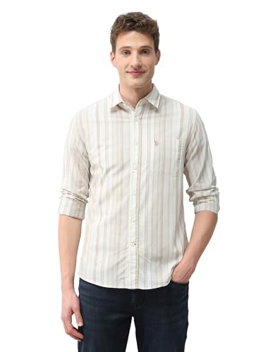 U.S. Polo Assn. Denim Co. Men's Vertical Striped Regular Fit Shirt (UDSHT2238_Khaki_39)