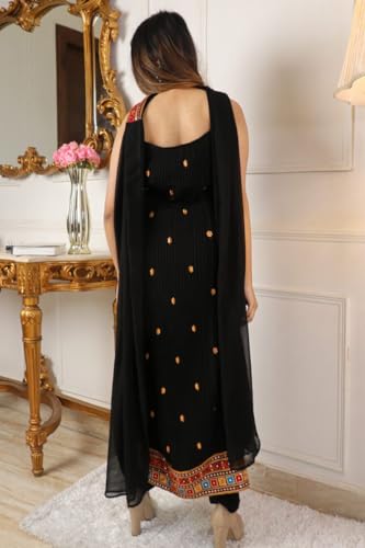 Dresser Women's Georgette Embroidery Straight Kurta with Dupatta Bottom Set (2XL)