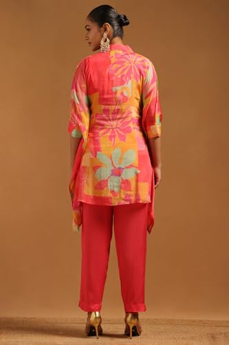 Soch Womens Pink Chinon Botanical Kaftan Suit With Hand Embroidery and Bead Details