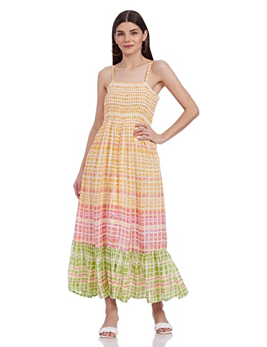 global desi Women's Viscose A-Line Knee-Length Dress (SS21GH039MXMO_Yellow_XS)