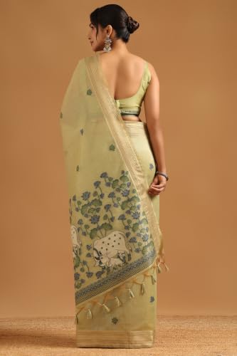 Soch Womens Light Green Tissue Madhubani Saree