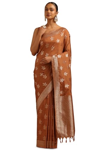 Soch Womens Earth Viscose Silk Floral Zari Woven Saree
