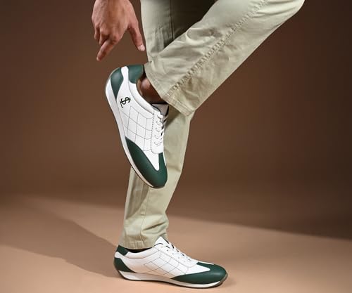 LOUIS STITCH White and Green Sneaker for Men | Comfortable Lace-Up Sneaker | LSP-SNK-AVI010-WHGR | UK-7