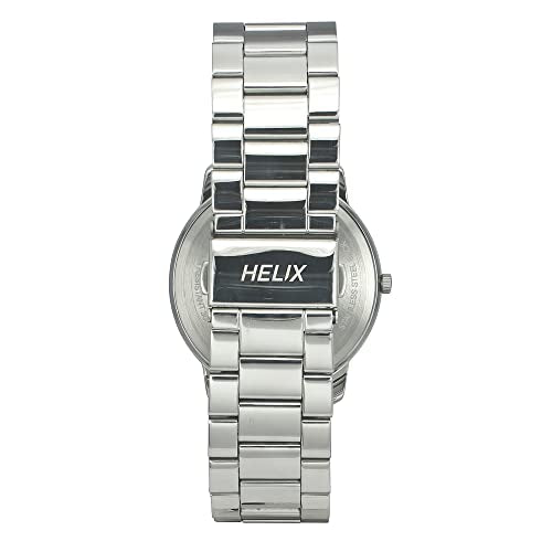 Helix by Timex Analog Watch for Man with Black Round Dial & Silver Stainless Steel Bracelet Band Water Resistant Men's Wrist Watches - TW039HG11