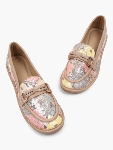 KLAUR MELBOURNE Women’s Textured Ballet – Elegant Pointed-Toe Slip-On Flats with Gold Chain Bit Detail & Cushioned Insole