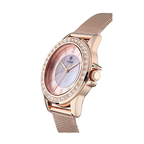 Titan Purple Plain 3 Hands Rose Gold Round Dial Rose Gold Plating A1Stainless Steel Strap Women's Watch - 9798WM04