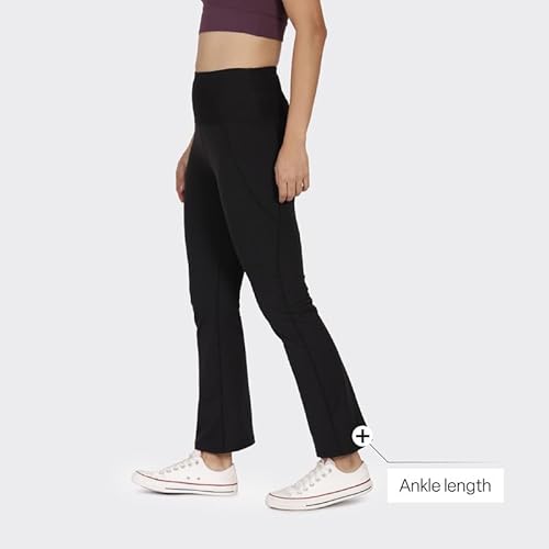 BlissClub Ultimate Flare Pants for Women Above 5'5 ft | Ribbed Waistband, 4 Pockets | High Waist Trousers and Formal Pants for Office wear