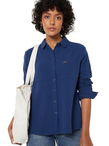 Max Women Textured Regular Fit Shirt (Blue_L)
