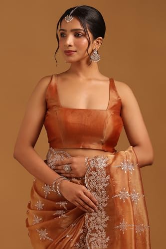 Soch Womens Peach Tissue Ethnic Motifs Saree With Stone Work