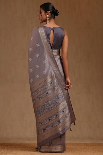 Soch Womens Grey Tussar Warli Print Saree