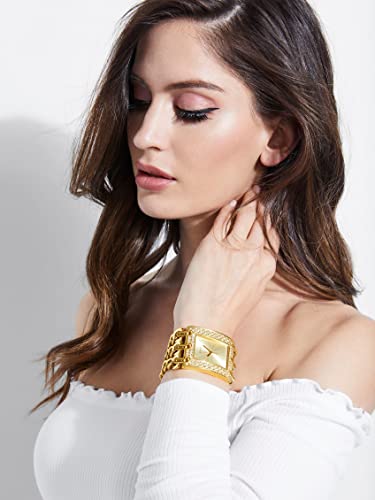 Guess Heavy Metal Rectangle 39mm Gold Dial Analog Women Watch - U1275L2
