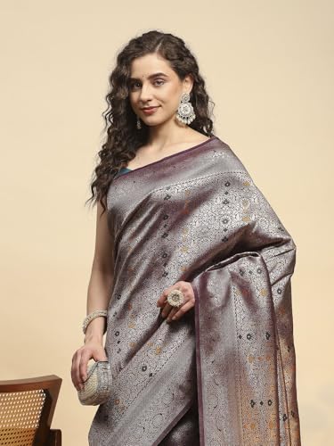 Meena Bazaar Women's Art Silk Saree with Unstitched Blouse Piece | Traditional Ethnic Wear Saree | Festive, Wedding & Party (Purple)